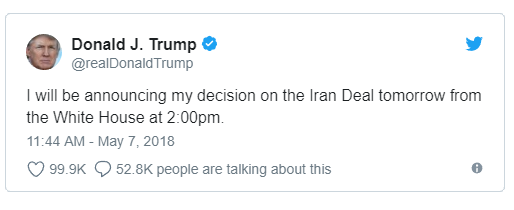 快讯！川普宣布伊朗核协议决定 油价上涨