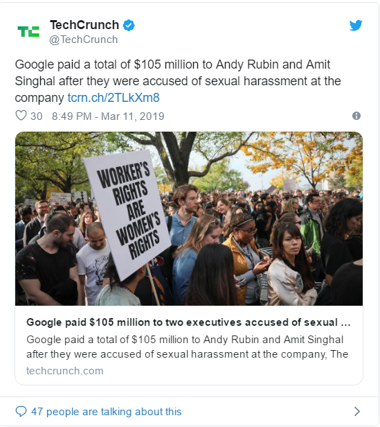 谷歌向被控性侵高管付1.35亿美元遣散费