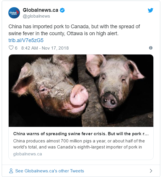 疑反击菜籽油禁令 加拿大禁进中国猪肉
