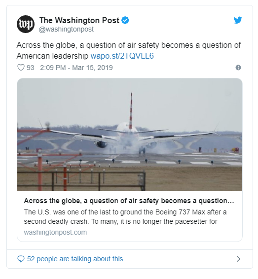 波音737是转折点 美国领导力正遭到质疑