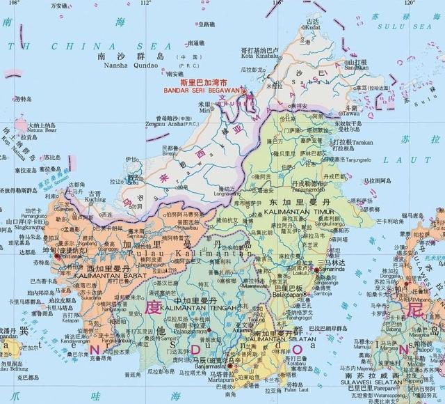亚洲加里曼丹岛 由马来西亚、文莱和印尼共享