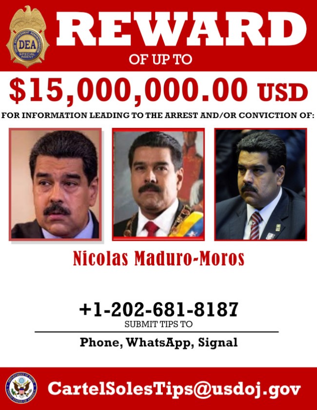 美国起诉委内瑞拉总统马杜洛 悬赏1500万美金
