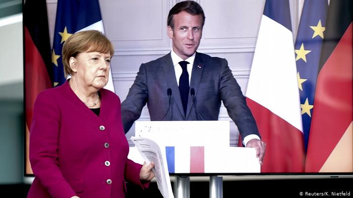 Berlon | Videokonferenz Emmanuel Macron und Angela Merkel (Reuters/K. Nietfeld)