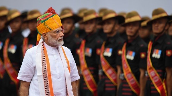 图为2019年8月15日，印度总理莫迪（Narendra Modi）出席印度第73个独立日的庆祝典礼。