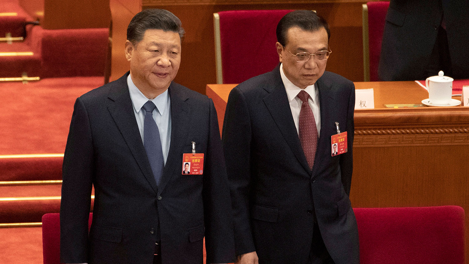 2019年3月15日，中共十三届全国人大二次会议在北京闭幕。图为习近平与李克强。（美联社）