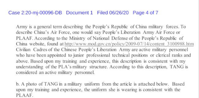 FBI揭8大证据：唐娟隐瞒中国军人身分