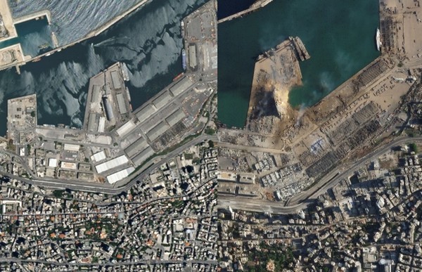 黎巴嫩爆炸前后卫星照曝光 20间仓库夷为平地