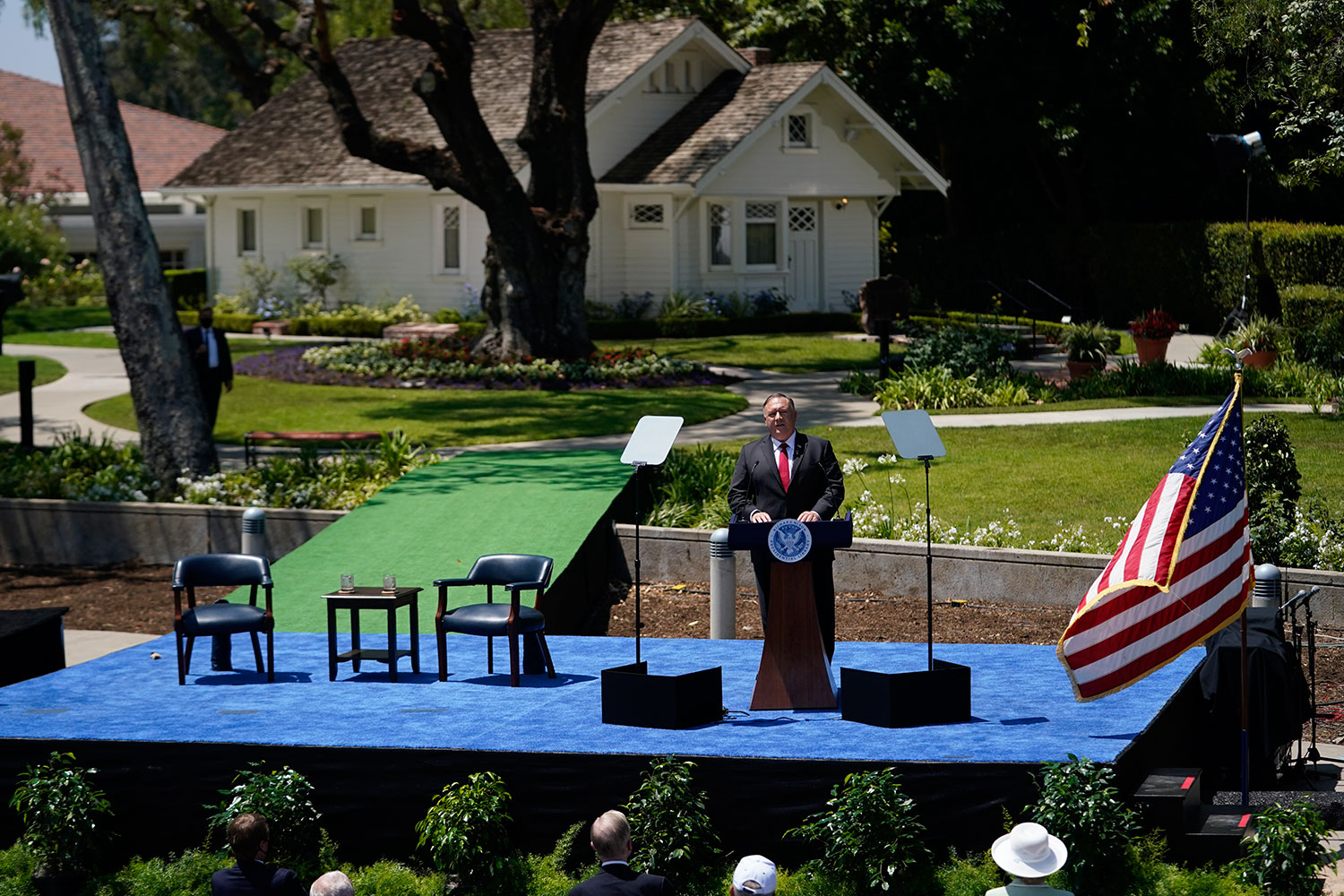 2020年7月23日，美国国务卿蓬佩奥在加州的理查德·尼克松总统图书馆发表对华演讲。（法新社）