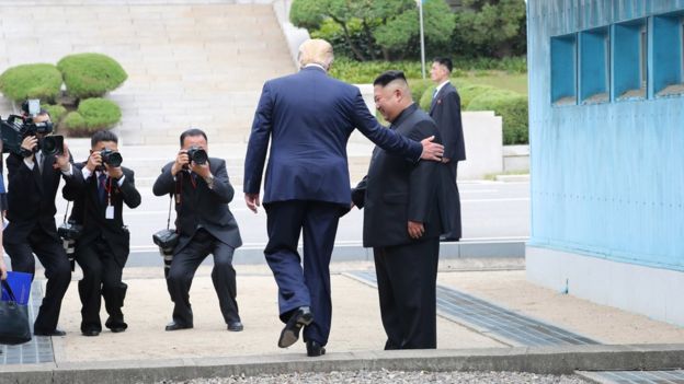 Trump crossing the line between South Korea and North Korea