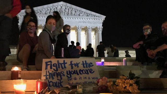 People outside US Supreme Court, Washington DC, 18 September 2020