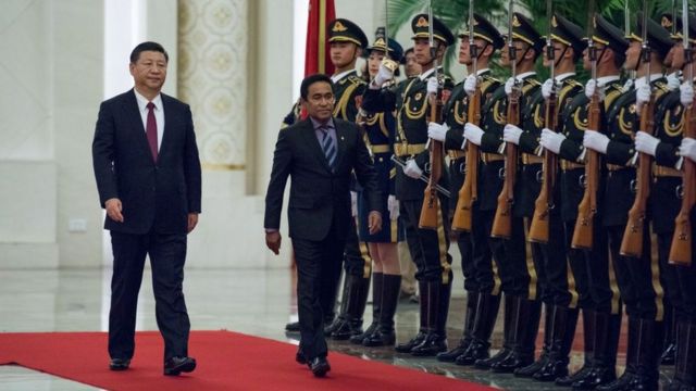 Maldives' former President Abdulla Yameen and China's President Xi Jinping