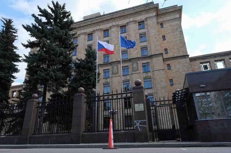 俄羅斯驅逐20名捷克外交官。圖為捷克駐莫斯科大使館。（路透）