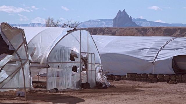 Abandoned hoop houses at one cannabis farm in Shiprock, New Mexico