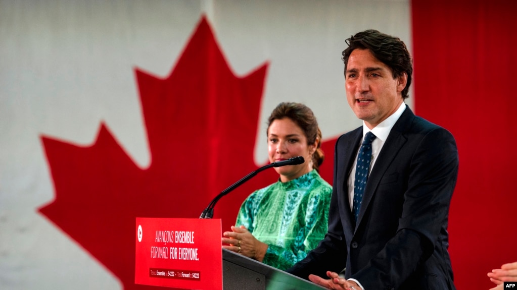 加拿大总理特鲁多在蒙特利尔发表胜选演说（2021年9月21日）