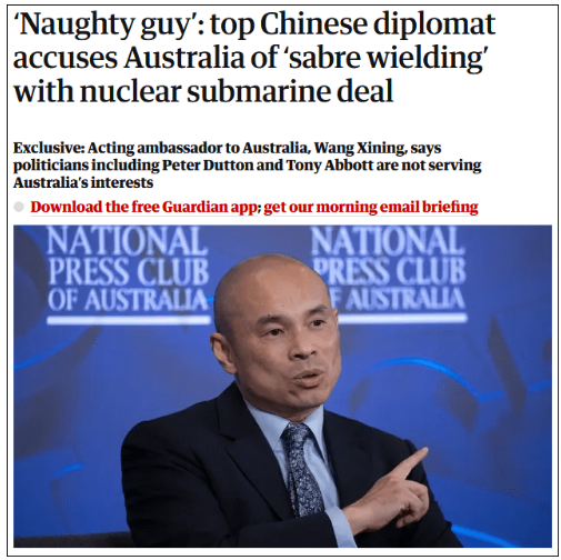 中国批评澳洲采购核潜舰 澳防长反唇相讥