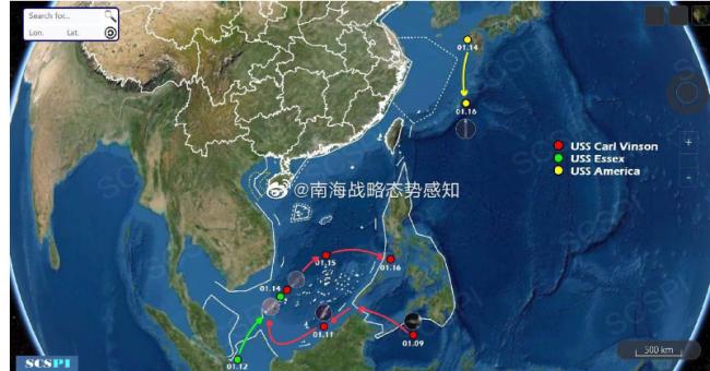 美三航母集结中国周边 最强大武器罕见访问关岛
