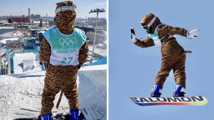 法国女选手冬奥会史诗退场 装扮成老虎滑雪