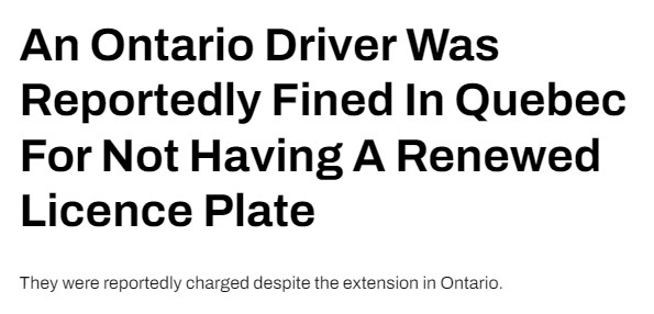 安省汽车因车牌过期在魁省被重罚 司机喊冤