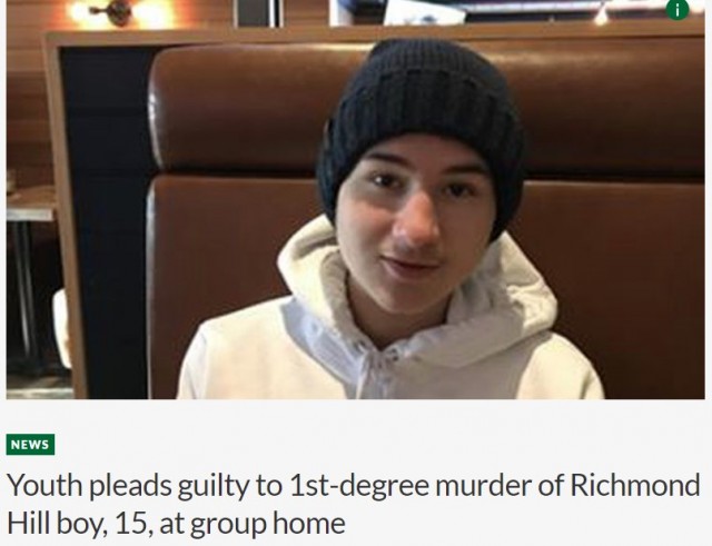 多伦多14岁少年杀害15岁男孩：认一级谋杀罪