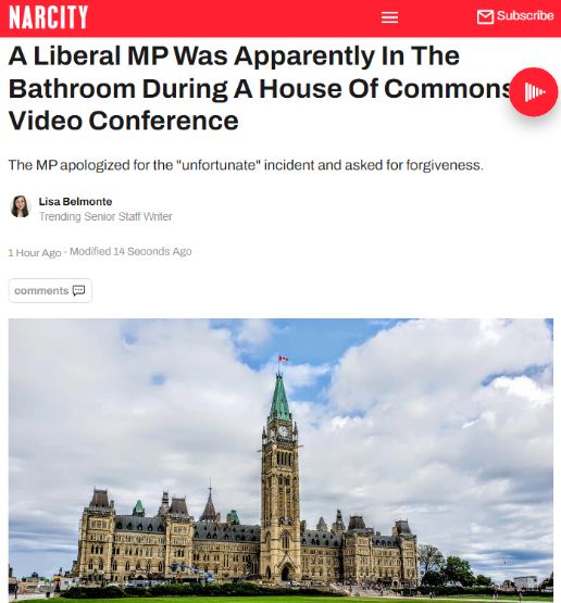 糗大了！加国议员居然在议院视频会时直播上厕所