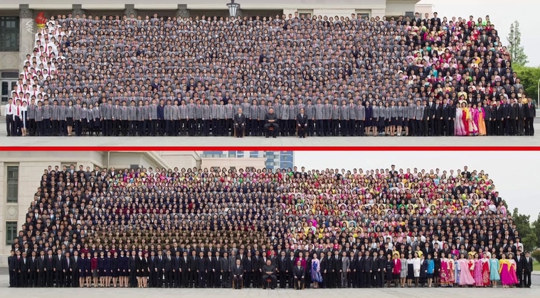 在上月25日舉行的建軍節活動中，金正恩與上萬人不戴口罩大合影，被視為是疫情傳播的破口之一。翻自《朝鮮日報》