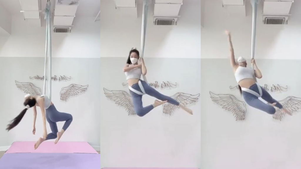 谢熙婷做出一连串的高难度空中瑜珈片。(图/谢熙婷 IG)