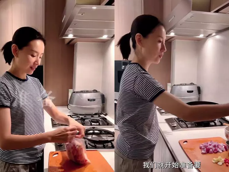 42岁董洁太贤惠，在豪宅给儿子做晚餐
