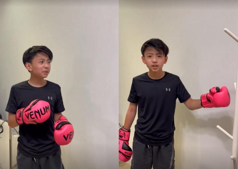 张柏芝12岁儿子Quintus打拳模样。（取材自Instagram）