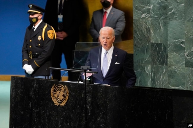 美国总统拜登2022年9月21日在纽约联合国第77届大会上发表讲话。