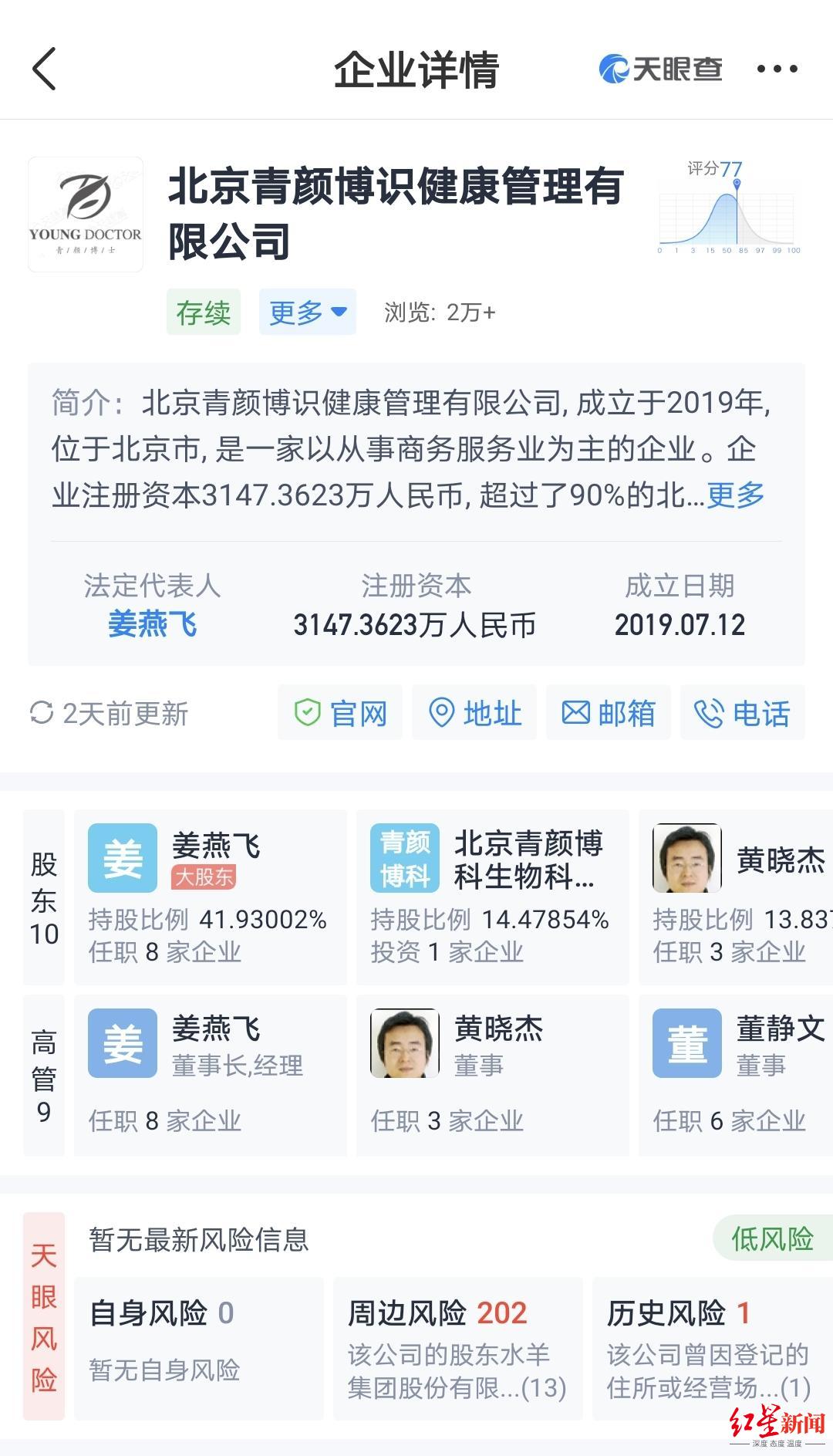 ↑北京青颜博识健康管理有限公司工商信息