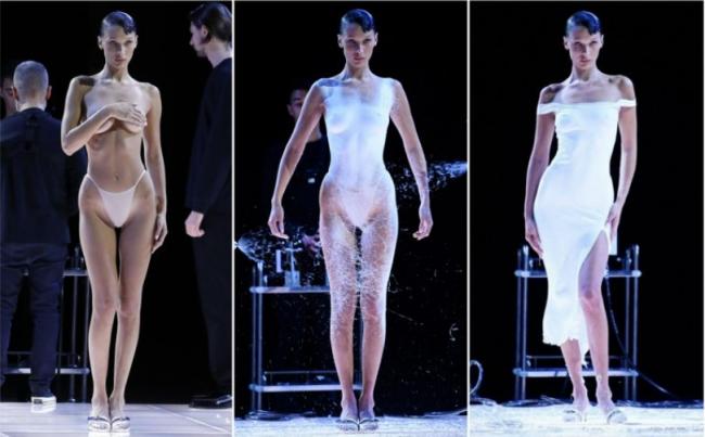 巴黎时装周震惊时刻！超模现场喷出裙装走秀