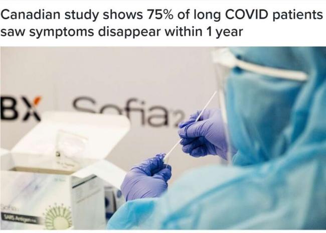 加拿大研究:75%的长新冠患者症状1年内消失