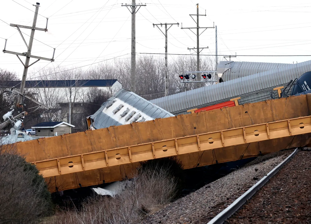 美國俄亥俄州4日發生貨運火車出軌意外。美聯社