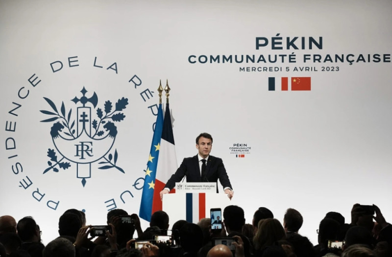 法國總統馬克宏在法國駐華大使館發表演說。(資料照)   圖：翻攝自騰訊網