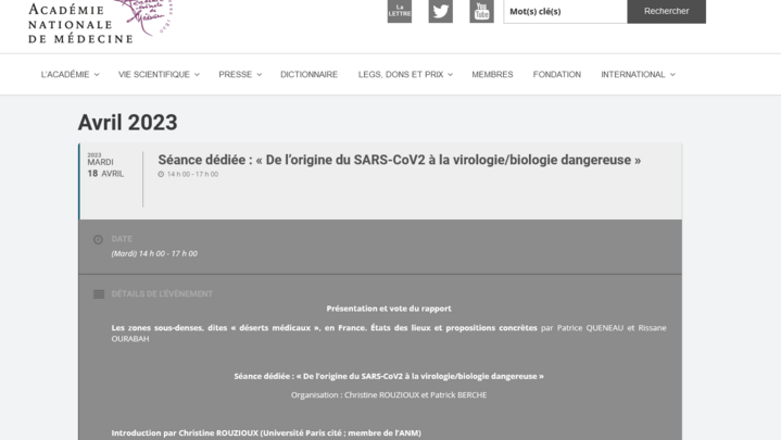 法国医学院举行新冠病毒来源于生物病毒研究安全讨论会，2023年4月18日。