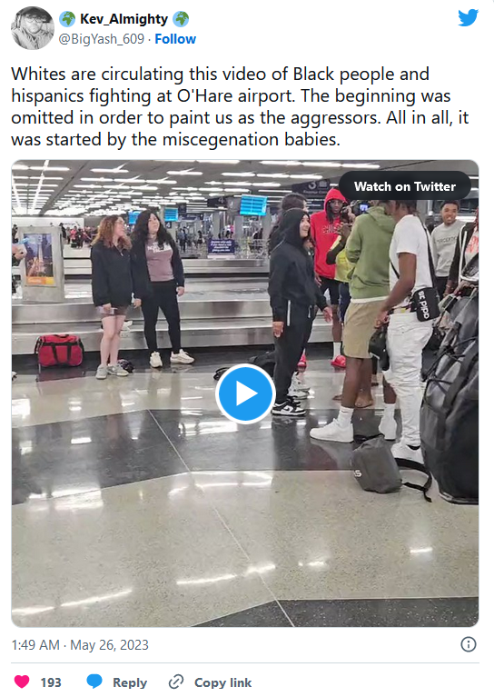 芝加哥机场超10人大混战 两女躺地扯发招招狠