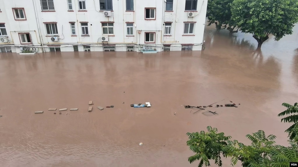 河北涿州一涿州职业学院陈姓退休教师女儿发来的学校家属楼被淹照片。