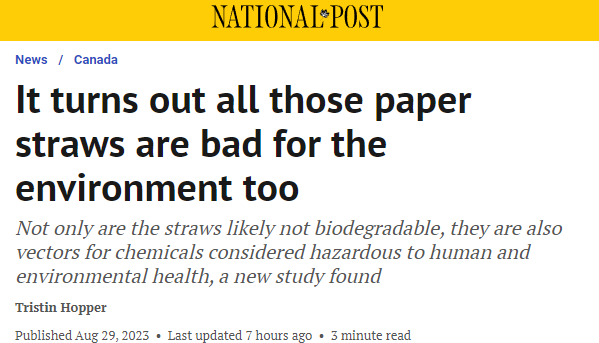 纸质吸管含永久化学物 同样危害人类和环境