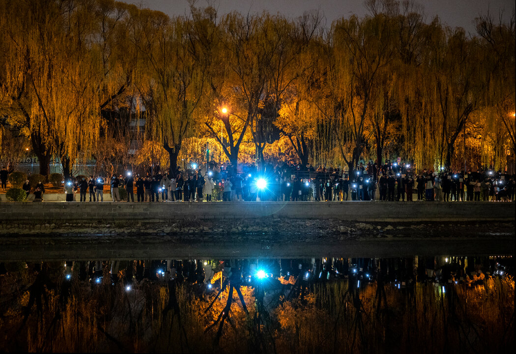 北京发生的抗议“新冠清零”活动，摄于去年11月。