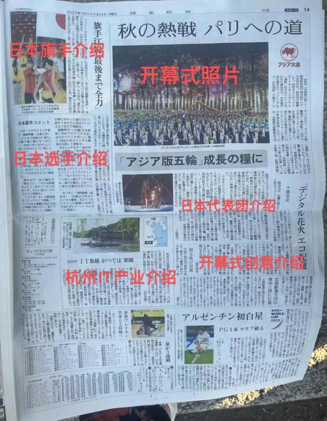 日媒报道杭州亚运会，有的在头版，有的在…