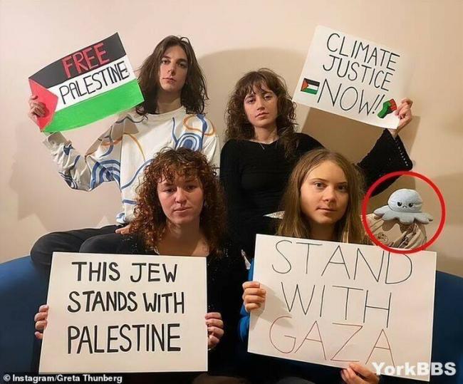 “环保少女”挺巴勒斯坦，摆“邪恶玩偶”引争议