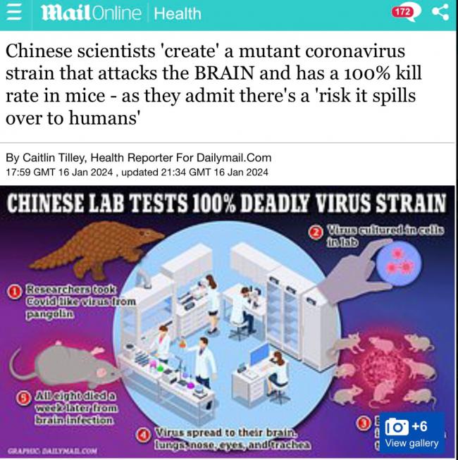 继续玩火！中国研发出致死率100%新冠病毒