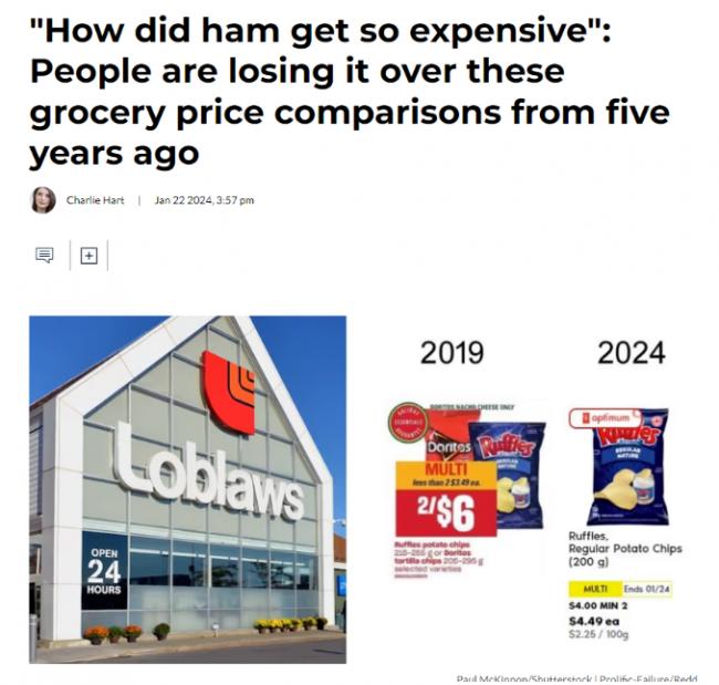 5年暴涨1倍 加拿大人晒出2019年超市和现在对比