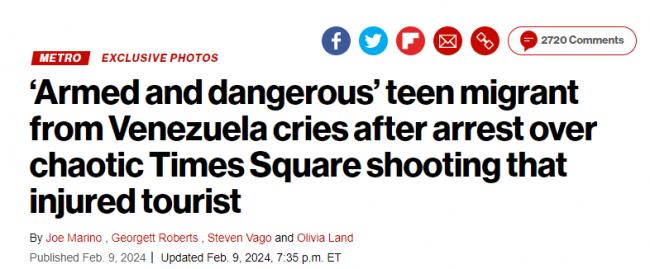 非法移民少年在时报广场向人群开枪，被抓时痛哭