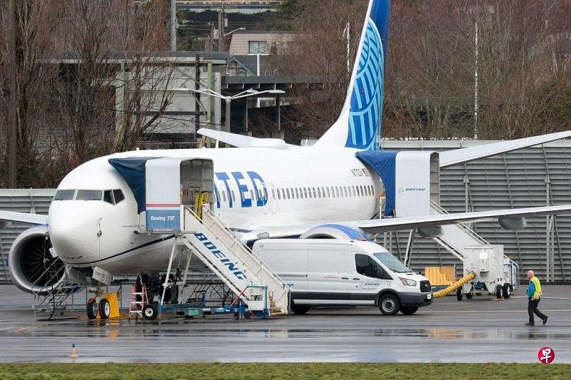1月25日，美国联合航空公司一架波音737 MAX 8型飞机停在华盛顿州伦顿波音工厂附近的伦顿市机场。（法新社）