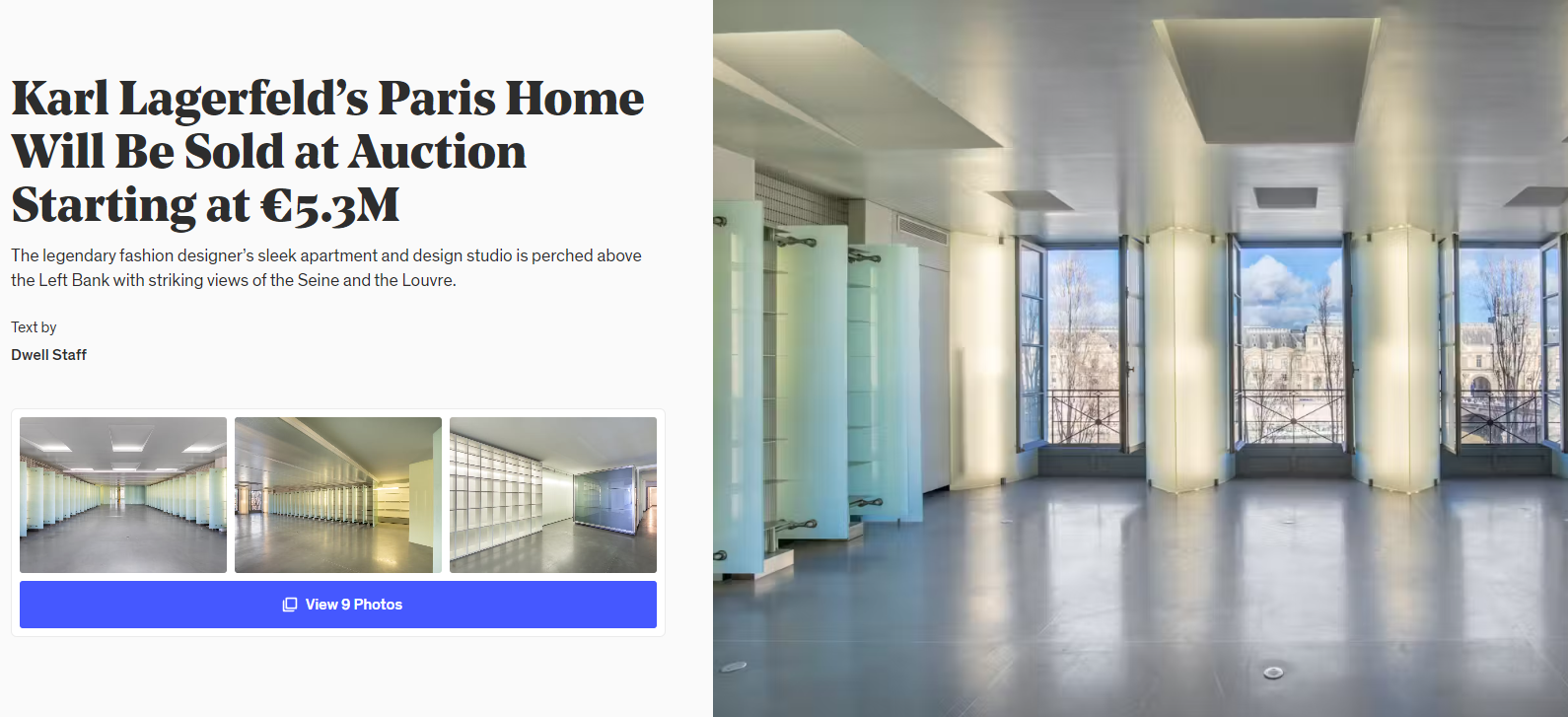 ▲卡爾拉格斐（Karl Lagerfeld）位在巴黎的左岸公寓將於3月底在巴黎商會與工業界舉行拍賣。（圖／翻攝網站Dwell）