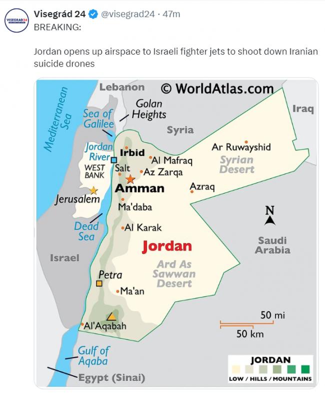 突发：约旦对以色列战斗机开放领空