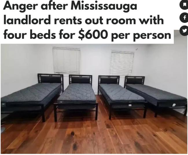 多伦多"监狱牢房"式出租屋遭曝光:一个床位600刀