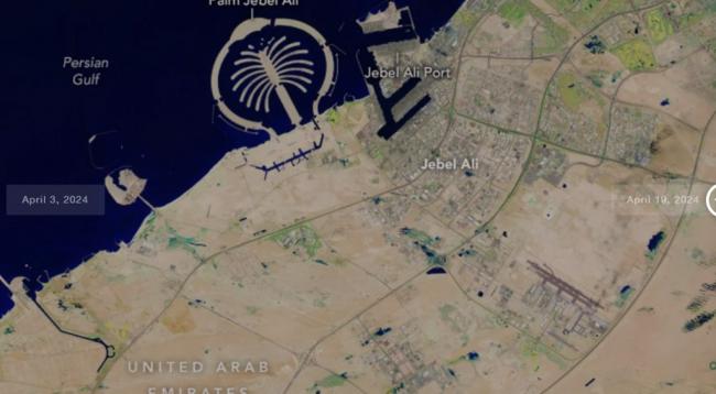沙漠变泽国：从太空看阿联酋的罕见洪水
