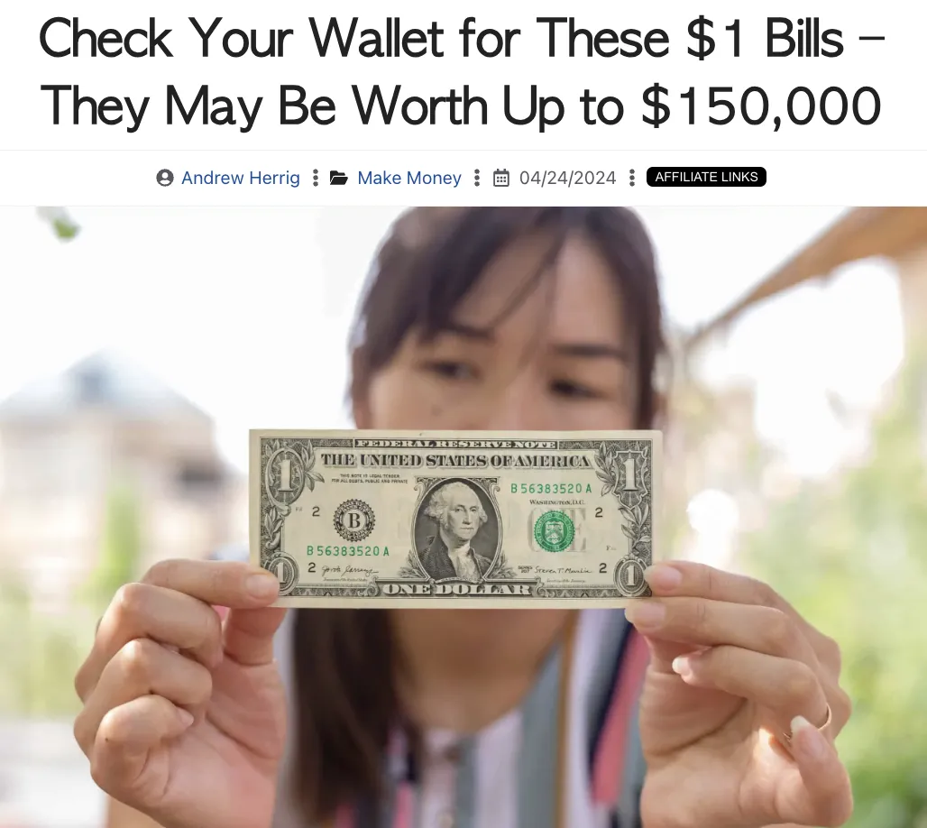 检查你的钱包，这样的1美元钞票或价值万